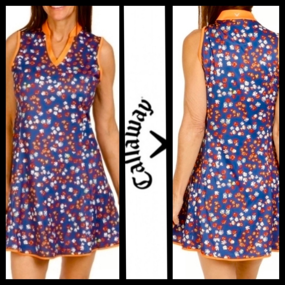 NWT Callaway Floral Print Golf Dress Blue
